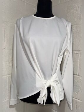 Whiskey Grade White Long Sleeve Tie Front Blouse Top L